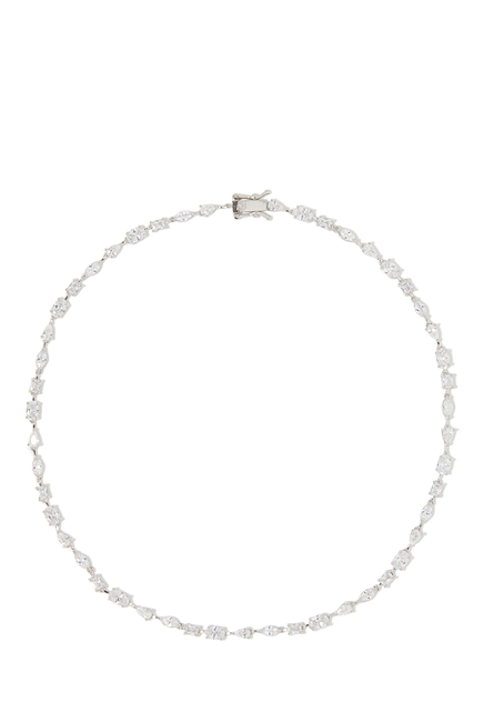 Multi-CZ Delicate Reviere Necklace, Rhodium-Plated Brass & Cubic Zirconia